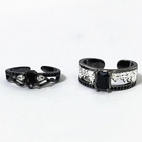 Betting Bands Love and Deep Space Adjustable Sterling Silver Diamond Couple Ring 241010