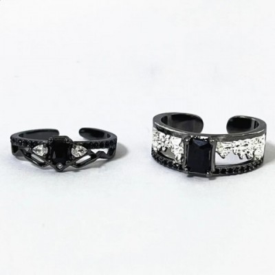 Betting Bands Love and Deep Space Adjustable Sterling Silver Diamond Couple Ring 241010
