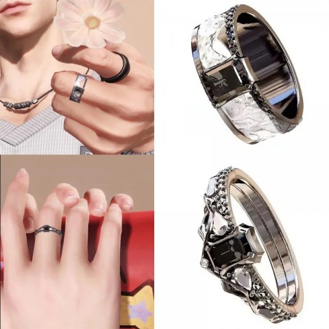 Betting Bands Love and Deep Space Adjustable Sterling Silver Diamond Couple Ring 241010