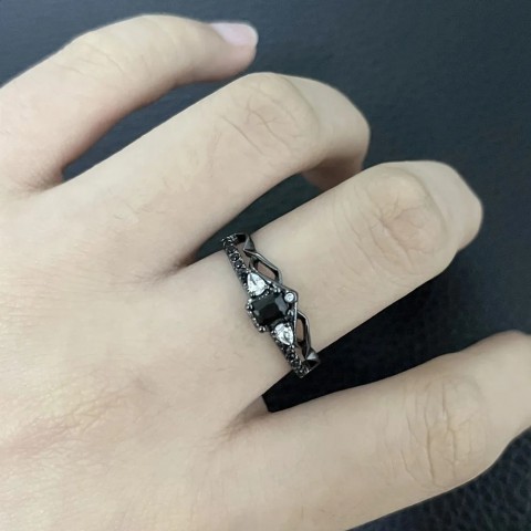 Betting Bands Love and Deep Space Adjustable Sterling Silver Diamond Couple Ring 241010