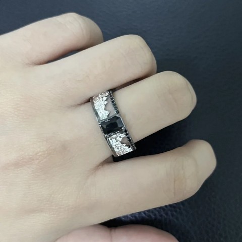 Betting Bands Love and Deep Space Adjustable Sterling Silver Diamond Couple Ring 241010