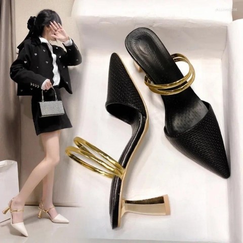 Women's High Heel Modern Baotou Sandals 2025 Summer Style With Pointed Toe & Back Strap