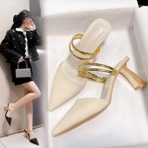 Women's High Heel Modern Baotou Sandals 2025 Summer Style With Pointed Toe & Back Strap