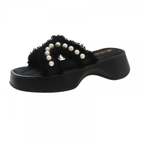 Pearl Accented Women's Comfortable Platform Sandals for Summer