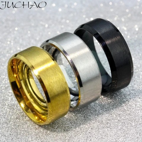 JUCHAO Men's Classic Black Wedding Band Ring - Cowboy Style Mood Tracker