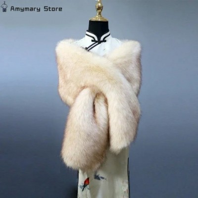 Autumn Winter Warm Women's Shawl Fur Trim Plush Neck Wrap for Stage Performance 241106