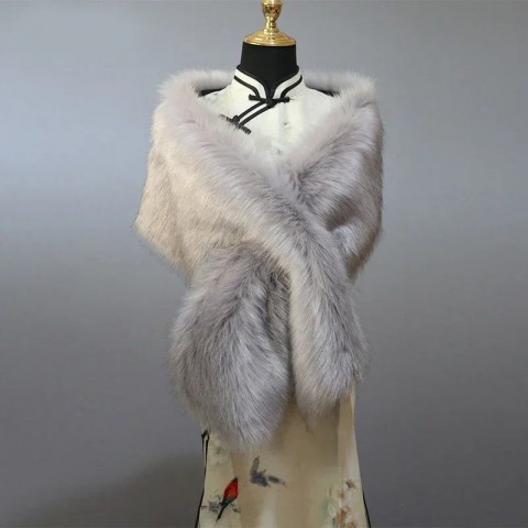 Autumn Winter Warm Women's Shawl Fur Trim Plush Neck Wrap for Stage Performance 241106