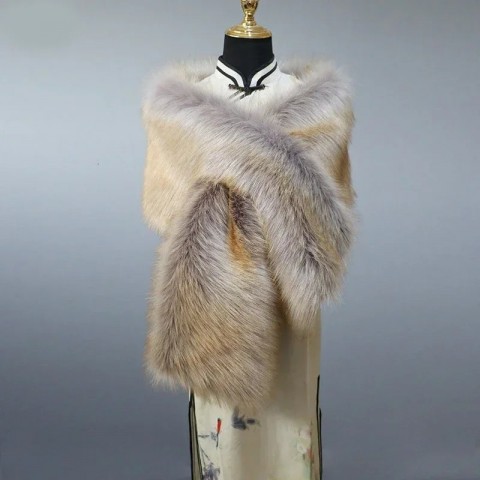 Autumn Winter Warm Women's Shawl Fur Trim Plush Neck Wrap for Stage Performance 241106