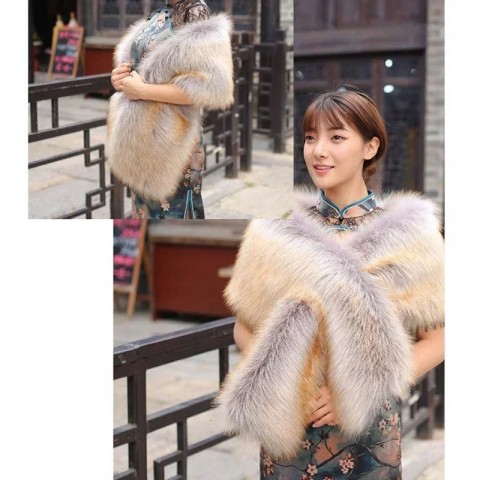 Autumn Winter Warm Women's Shawl Fur Trim Plush Neck Wrap for Stage Performance 241106