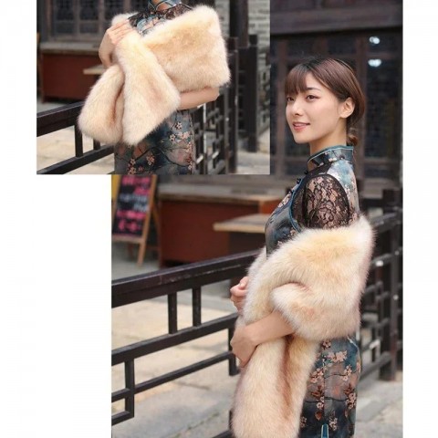 Autumn Winter Warm Women's Shawl Fur Trim Plush Neck Wrap for Stage Performance 241106