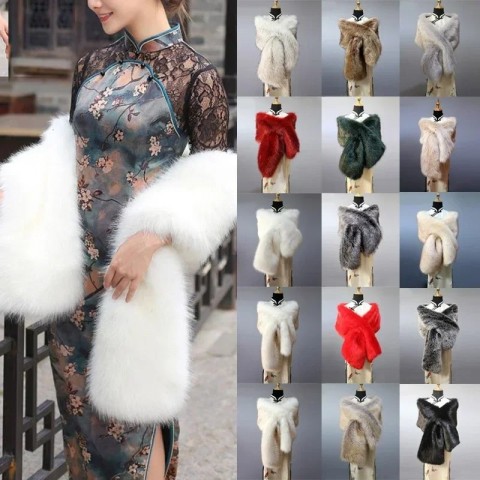 Autumn Winter Warm Women's Shawl Fur Trim Plush Neck Wrap for Stage Performance 241106