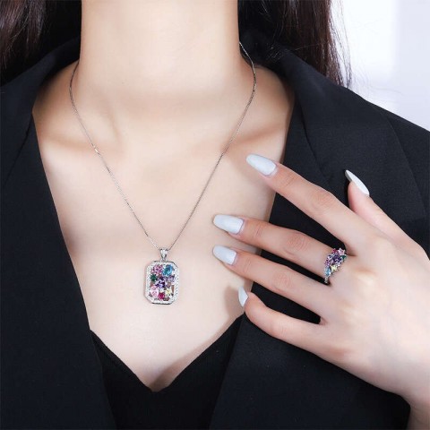 Colorful Tourmaline Necklace Jewelry, Elegant Women's Pendant, Palace Style Treasure Jewelry