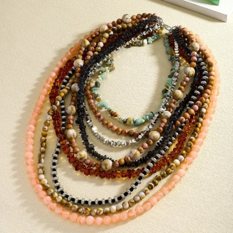 Vintage Handmade Resin Beaded Necklace for Bohemian Women