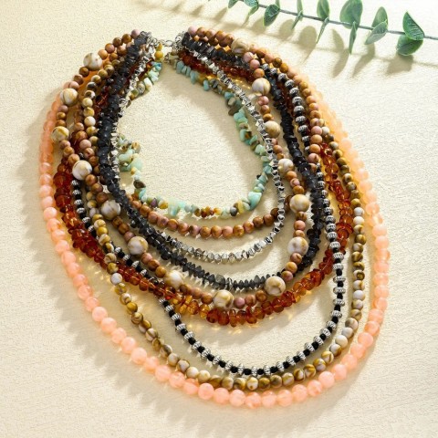 Vintage Handmade Resin Beaded Necklace for Bohemian Women