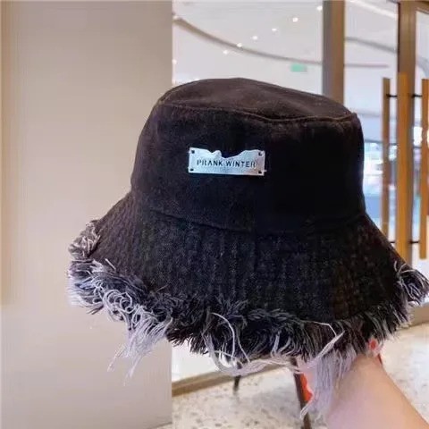 Womens Wide Brim Silk Bucket Hat - Fashionable Denim Tassel Panama Hat 250311