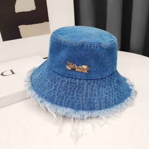 Womens Wide Brim Silk Bucket Hat - Fashionable Denim Tassel Panama Hat 250311