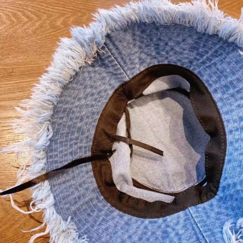Womens Wide Brim Silk Bucket Hat - Fashionable Denim Tassel Panama Hat 250311