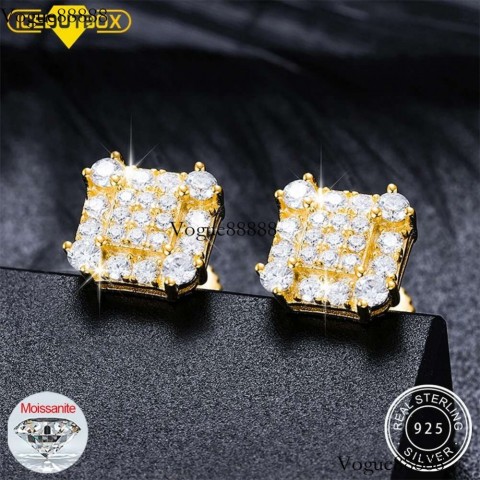 2023 Trendy Moissanite Square Stud Earrings for Women - Rhodium Plated Stainless Steel