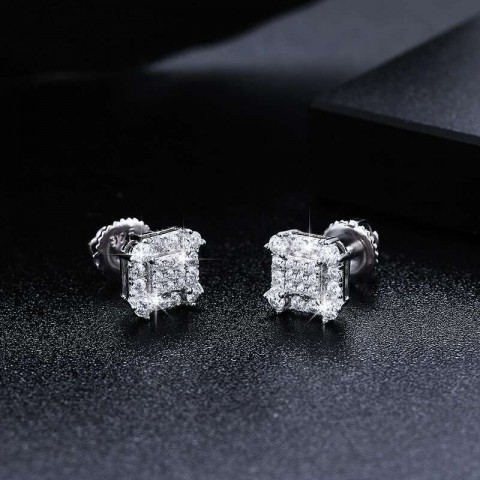 2023 Trendy Moissanite Square Stud Earrings for Women - Rhodium Plated Stainless Steel