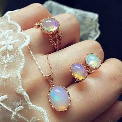 Elegant Opal Jewelry Set with Bracelet & Necklace for Women