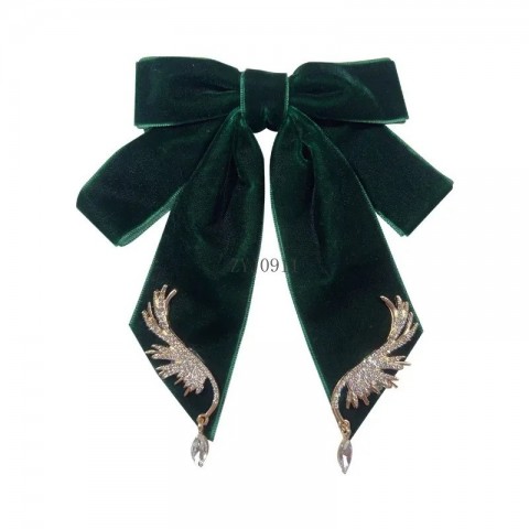 Womens Lavender Velvet Bow Brooch - Retro Wing Crystal Necklace for Wedding