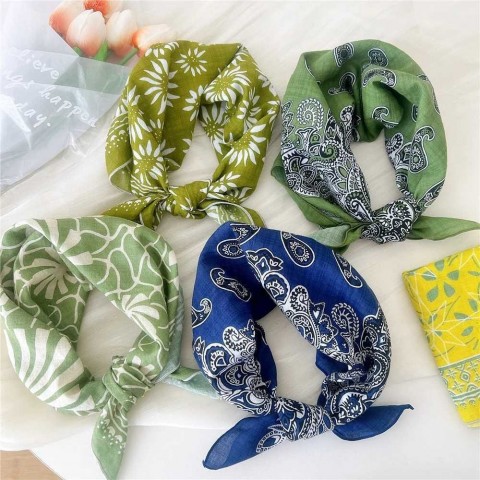 Luxury Cotton Linen Scarves for Women - Soft Floral Print Pashmina Square Scarves
