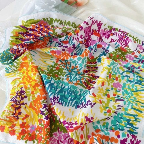 Luxury Cotton Linen Scarves for Women - Soft Floral Print Pashmina Square Scarves