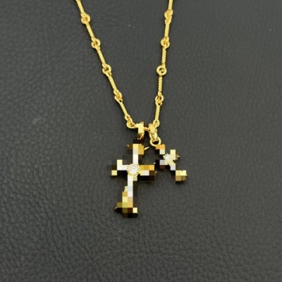 Elegant Designer Titanium Plated Double Cross Pendant Necklaces for Unisex