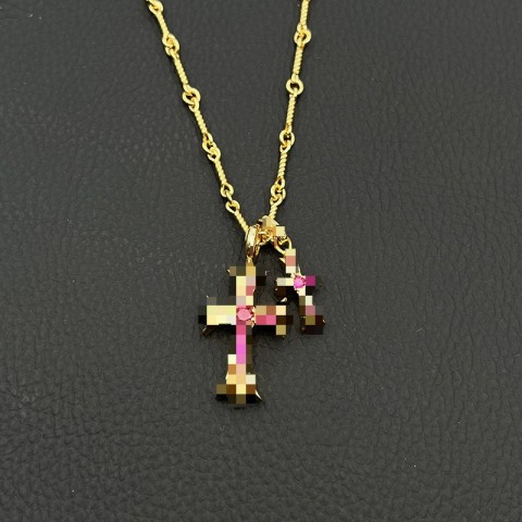 Elegant Designer Titanium Plated Double Cross Pendant Necklaces for Unisex