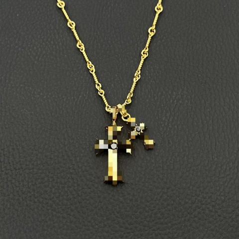 Elegant Designer Titanium Plated Double Cross Pendant Necklaces for Unisex