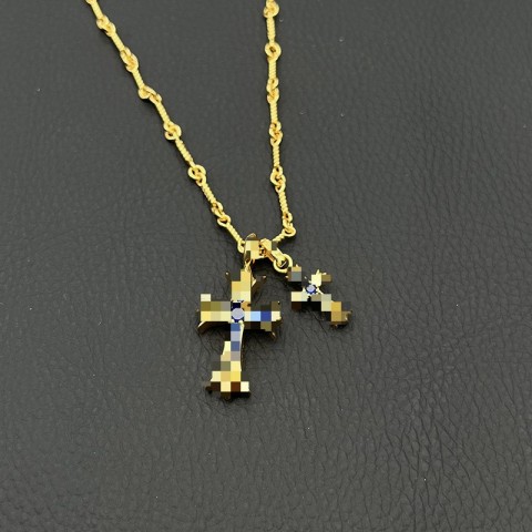 Elegant Designer Titanium Plated Double Cross Pendant Necklaces for Unisex