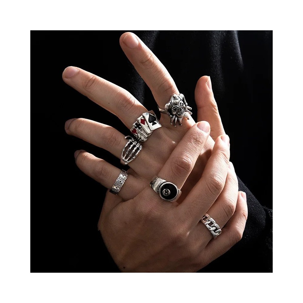 Vintage Gothic Punk Metal Finger Ring Set for Men Women, Silver Color Butterfly Snake Skull Wedding Bands 250322