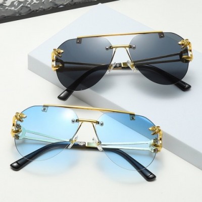 Leopard Print Rimless Sunglasses for Men and Women - Grey Blue Yellow Green Brown