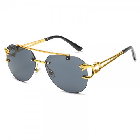 Leopard Print Rimless Sunglasses for Men and Women - Grey Blue Yellow Green Brown