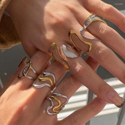 Cluster Rings Bridal Set Minimalist Two-Tone Stainless Steel Ring for Women's Party Accessories