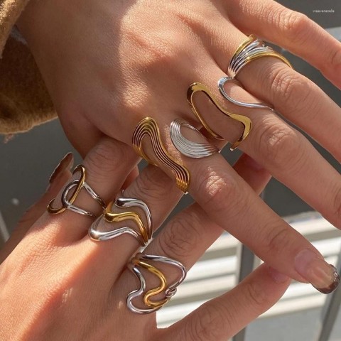 Cluster Rings Bridal Set Minimalist Two-Tone Stainless Steel Ring for Women's Party Accessories