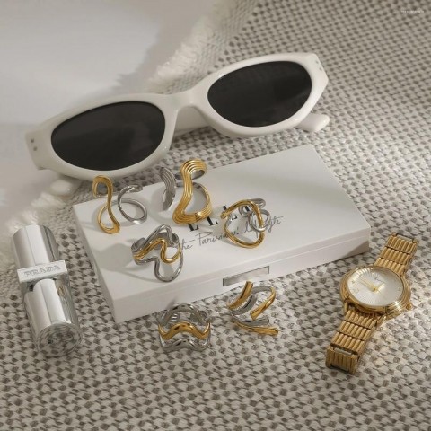 Cluster Rings Bridal Set Minimalist Two-Tone Stainless Steel Ring for Women's Party Accessories