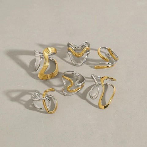 Cluster Rings Bridal Set Minimalist Two-Tone Stainless Steel Ring for Women's Party Accessories