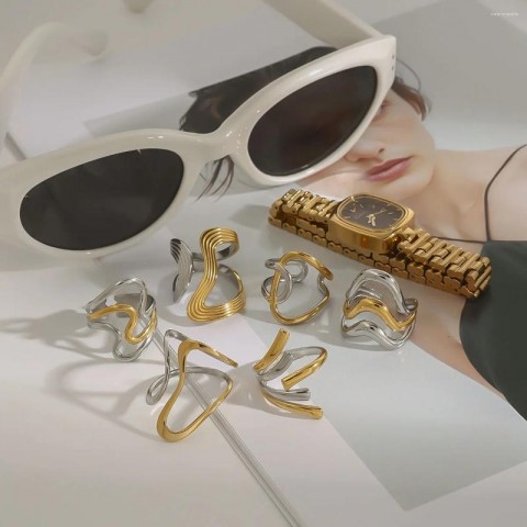 Cluster Rings Bridal Set Minimalist Two-Tone Stainless Steel Ring for Women's Party Accessories
