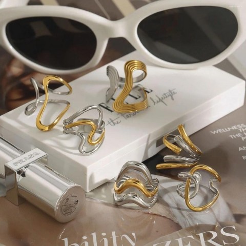 Cluster Rings Bridal Set Minimalist Two-Tone Stainless Steel Ring for Women's Party Accessories