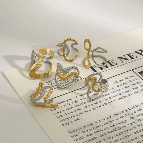 Cluster Rings Bridal Set Minimalist Two-Tone Stainless Steel Ring for Women's Party Accessories