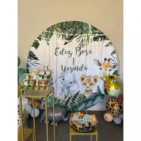 Jungle Adventure Baby Shower Elastic Backdrop - Elephant Safari Photography Background