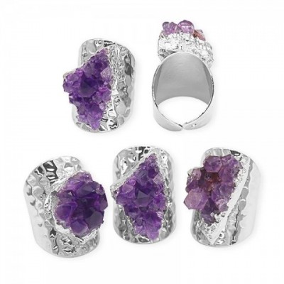 Irregular Amethyst Cluster Ring by Wedding Bands for Women, Purple Gemstone Cowboy Style