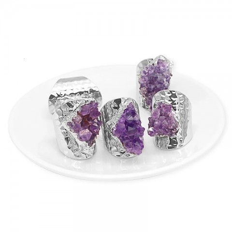 Irregular Amethyst Cluster Ring by Wedding Bands for Women, Purple Gemstone Cowboy Style