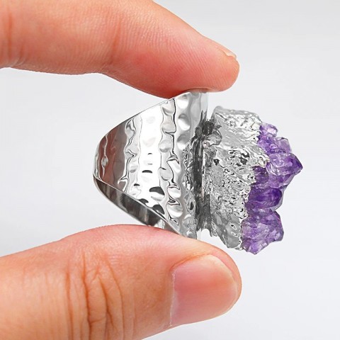 Irregular Amethyst Cluster Ring by Wedding Bands for Women, Purple Gemstone Cowboy Style