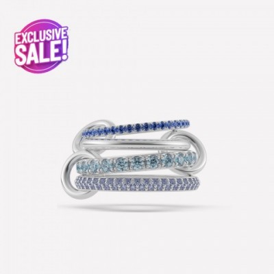 Spinelli Kilcollin Women's Luxury Silver Linked Diamond Ring with Sapphire & Tanzanite