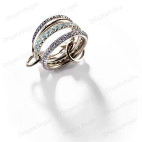 Spinelli Kilcollin Women's Luxury Silver Linked Diamond Ring with Sapphire & Tanzanite