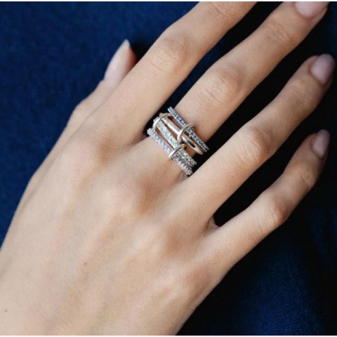 Spinelli Kilcollin Women's Luxury Silver Linked Diamond Ring with Sapphire & Tanzanite