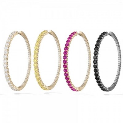 Luxury Stud Earrings for Women - White, Yellow, Rosy, Black Zircon - Small & Large 20MM, 40MM Huggie Hoop