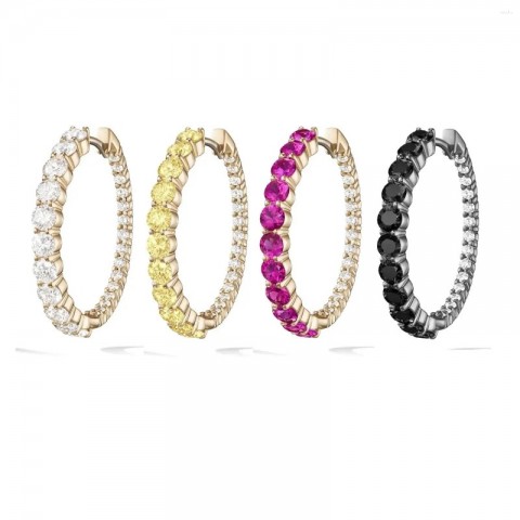 Luxury Stud Earrings for Women - White, Yellow, Rosy, Black Zircon - Small & Large 20MM, 40MM Huggie Hoop